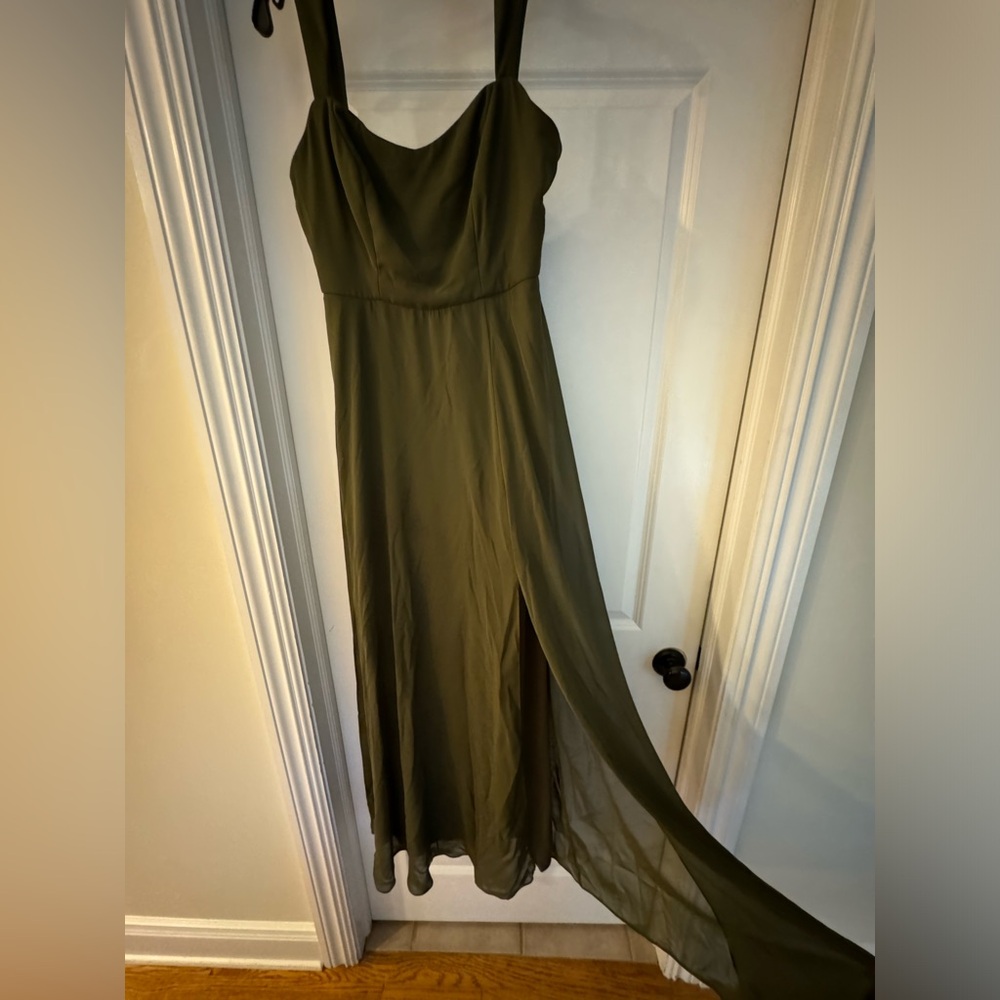 After six chiffon bridesmaid dress - Olive. Size 4